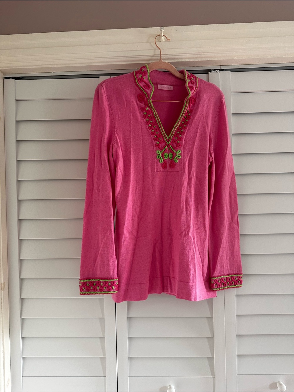 Lilly Pulitzer Pink Embroidered V-Neck Tunic Top